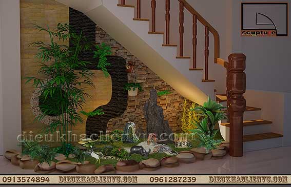 Thi công tiểu cảnh điêu khắc gầm cầu thang